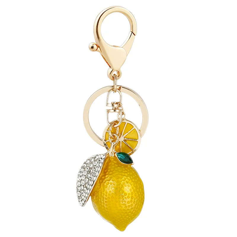 3D Fruit Keyring Lemon Charm Pendant Crystal Rhinestone Keychain for Purse Bag Car Party Wedding Gift Collection