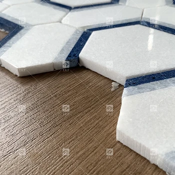 Carreaux Mosaïque Hexagone Blanc Carrara - Céramique Pour Cuisine, Plaque Complète