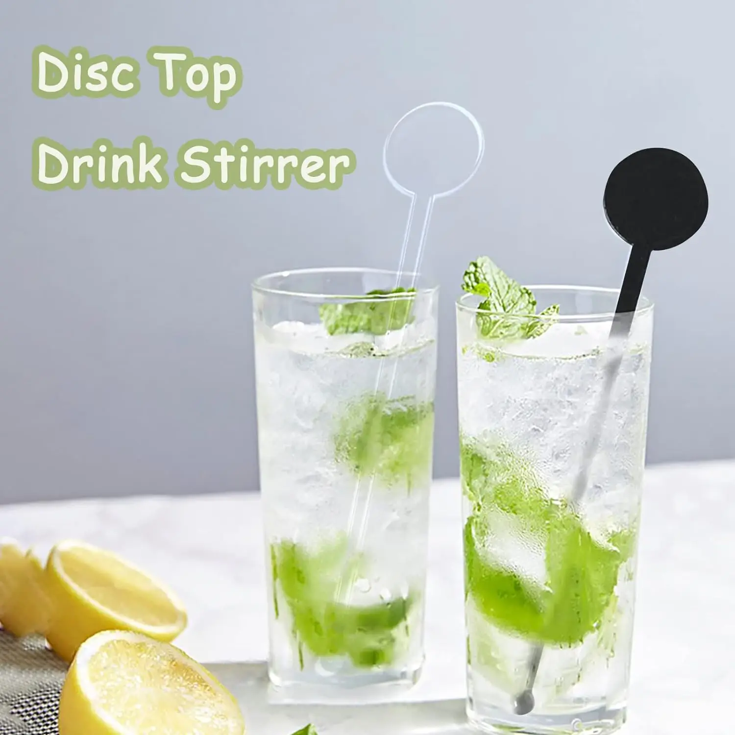 Disposable Black Plastic Bar Drinks Mixing Rod Disc Top 7 Inches ...