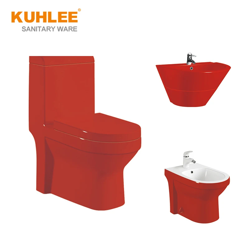 Top Selling Red Black Green Colored Ceramic Sanitary Wares Siphonic One Piece Toilet Sets Bathroom Suites