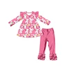 Hot Pink Easter Bunny Painting Egg Long Sleeve Ruffle Pants Set