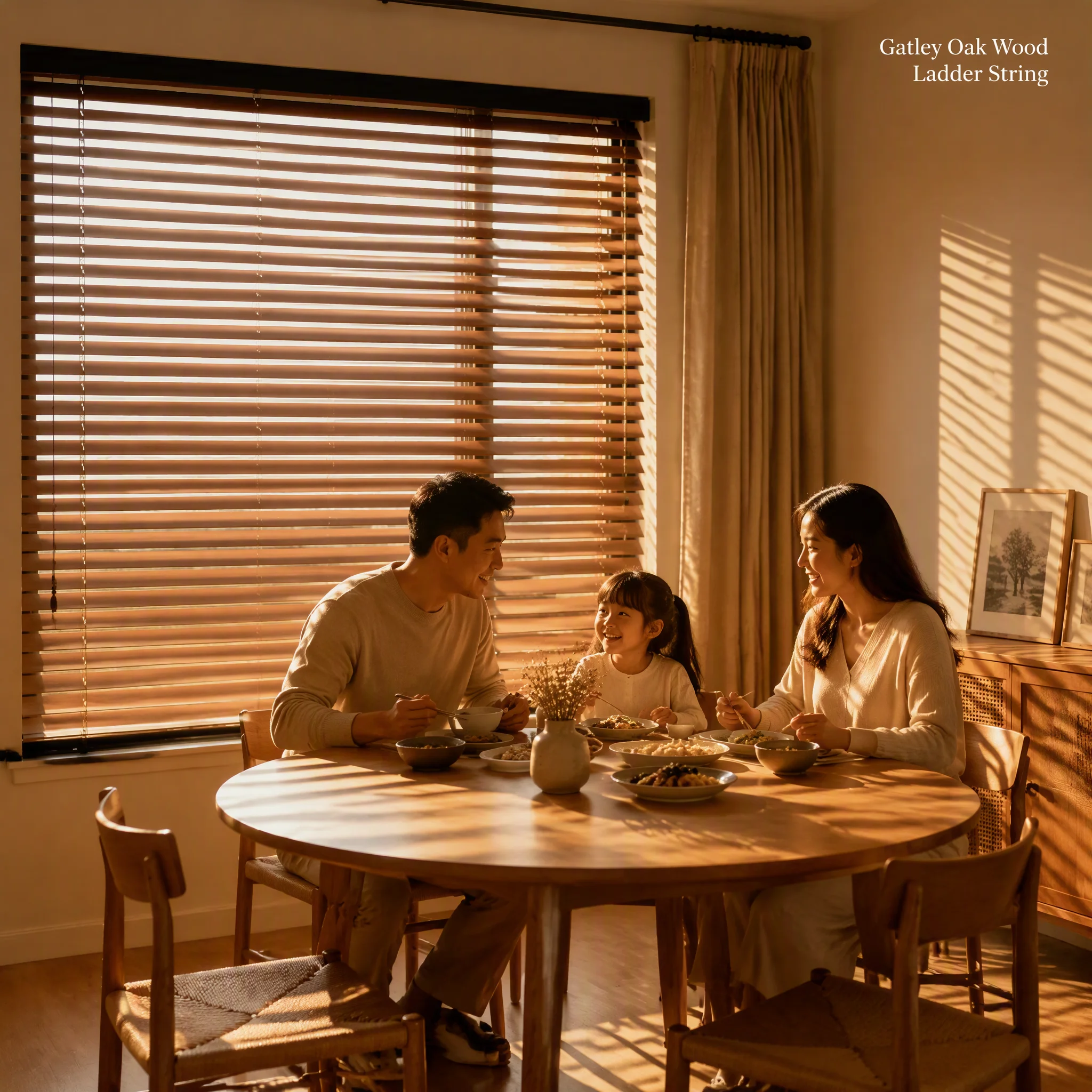 Paulownia Wood Venetian Blinds Built-In Ladder String for Dining Room Cord Control Window Blinds Black Headrail Custom Size