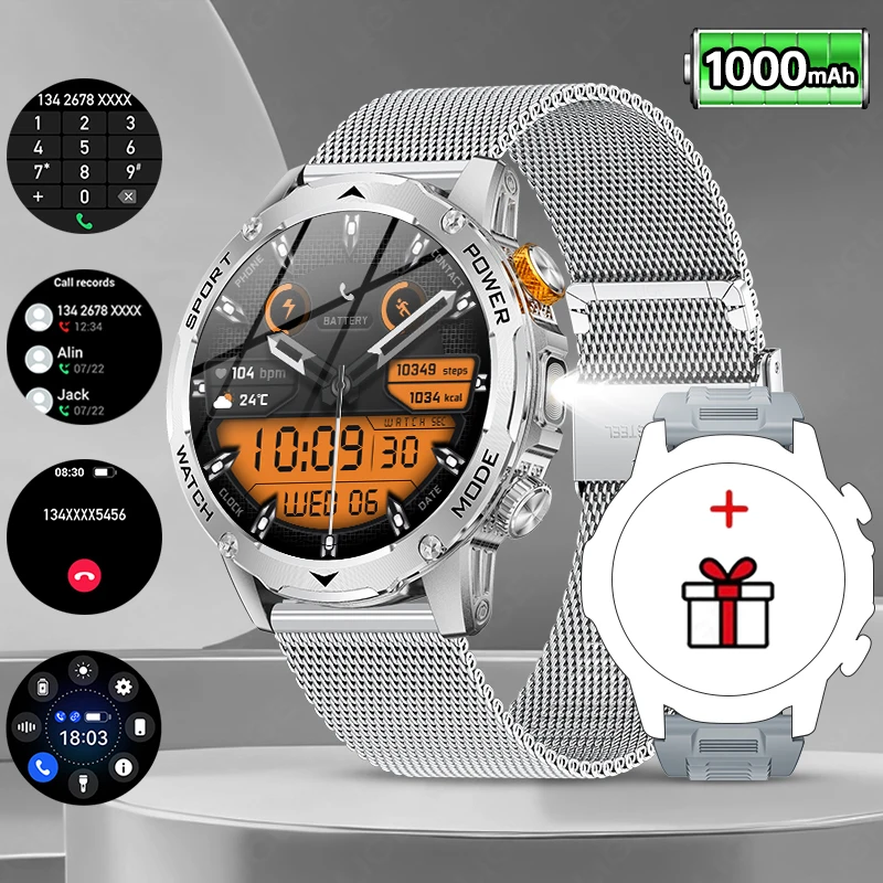 D - Aço Silver-Mesh + pulseira de presente