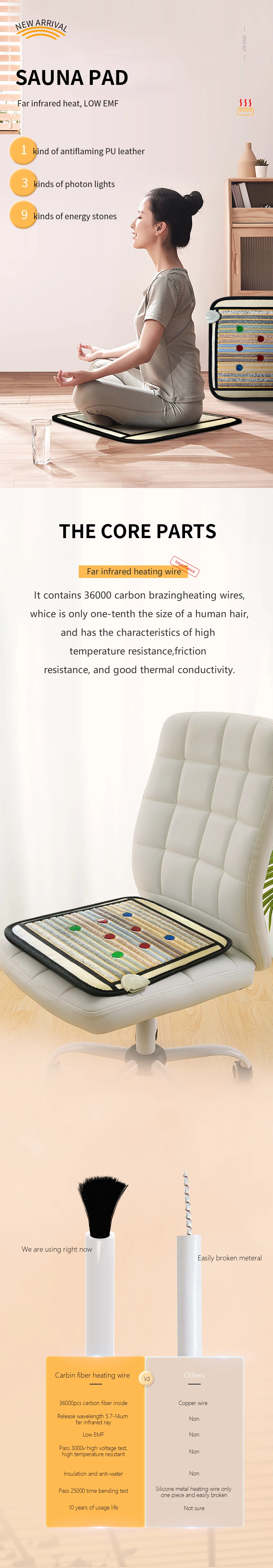 Low Emf Red Light Photon Therapy Far Infrared Heating Sauna Pad Pemf