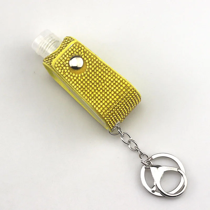 Dickmon Refillable Hand Sanitizer Bottle Key Chains Full Diamond Leather Holder Keychain Hand