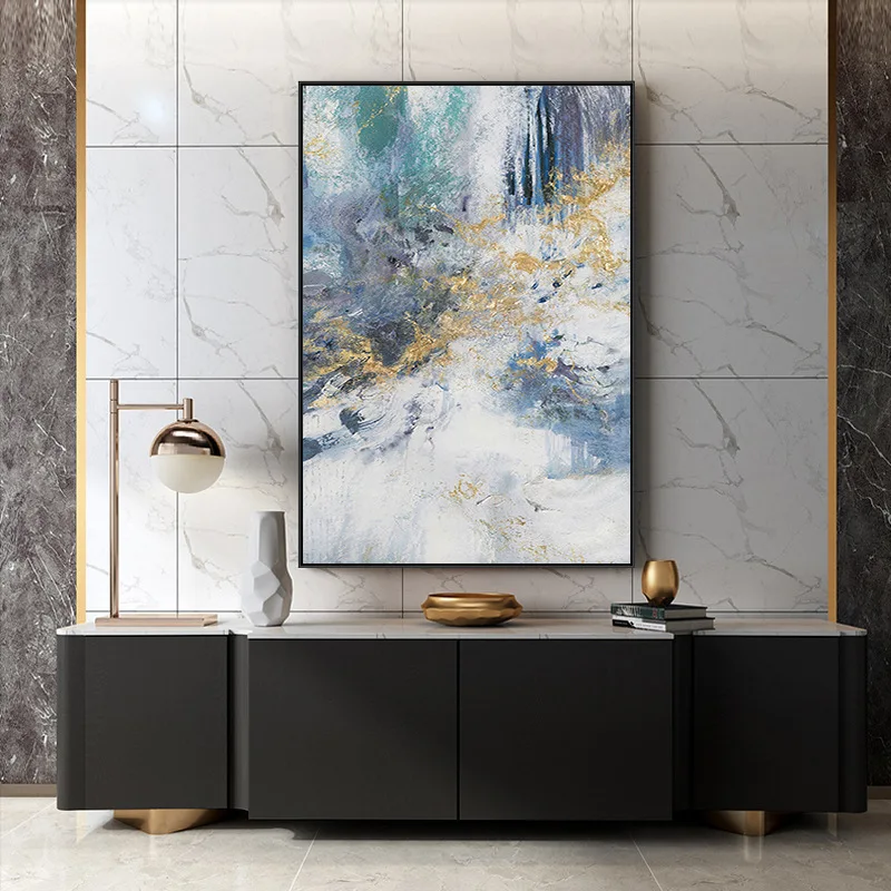 Modern Blue and Gold Abstract Oil Painting Handmade Custom Canvas Wall ...