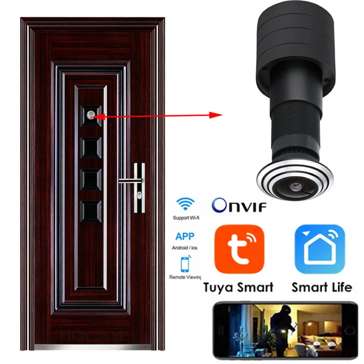 Wifi Door Eye Hole Home 1080P 1.70mm Wide Angle FishEye Lens Network Peephole Door IP Camera Audio P2P HQCAM Small Wireless