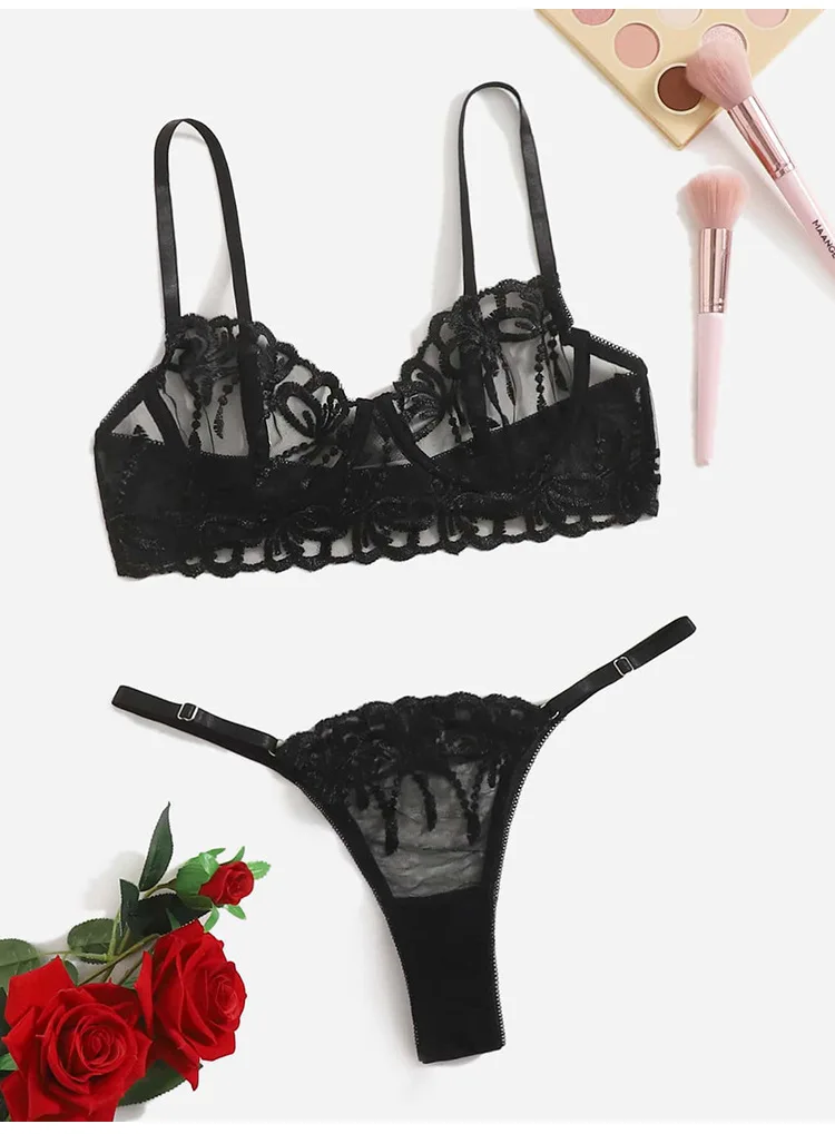 Guter Preis Smart Girls sexy Dessous Frauen transparenten BH und Höschen zweiteiliges Set_voghion.com