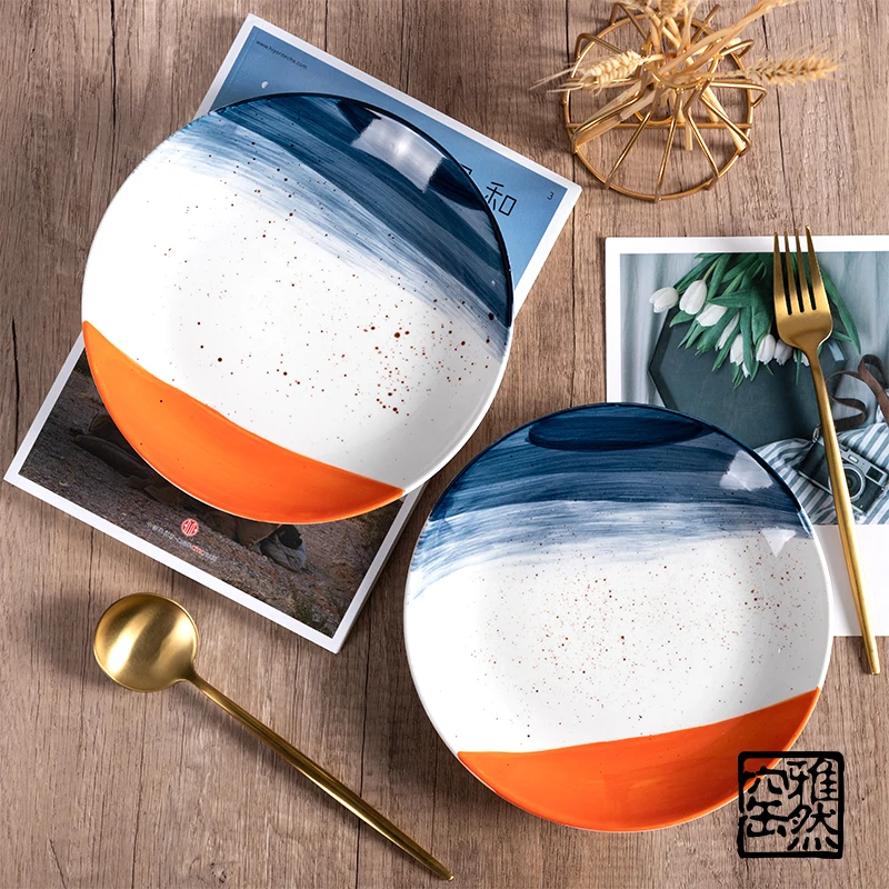 Nordic Style Modern Handmade Round 8 Inch Restaurant Plates Dinnerware