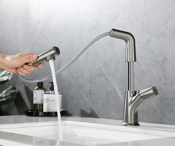 New high-end copper single hole single handle lifting multifunctional bathroom faucet, basin faucet