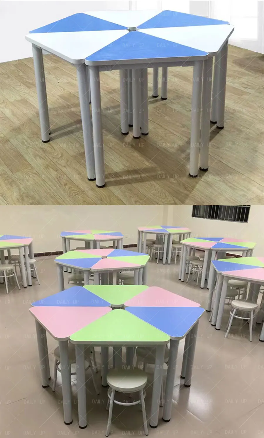 Group Reading Table and Chair With Colorful Desktop For Library Activity Studying Group Modular Reading Chair Adjustable