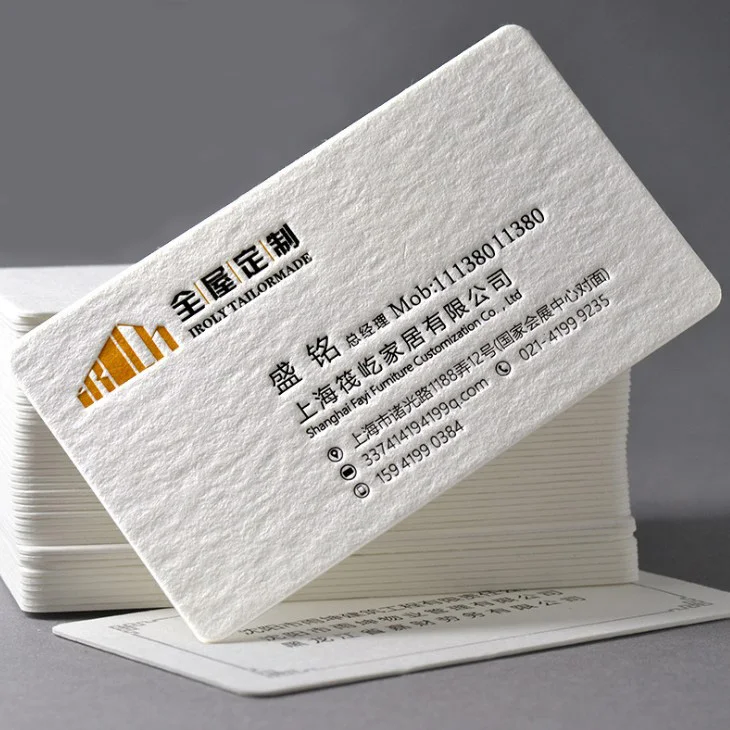 Изготовиттель нестандартных водонепроницаемый 600GSM бумага для художественной печати золотой фольги золотым тиснением с гравировкой для визитных карточек
