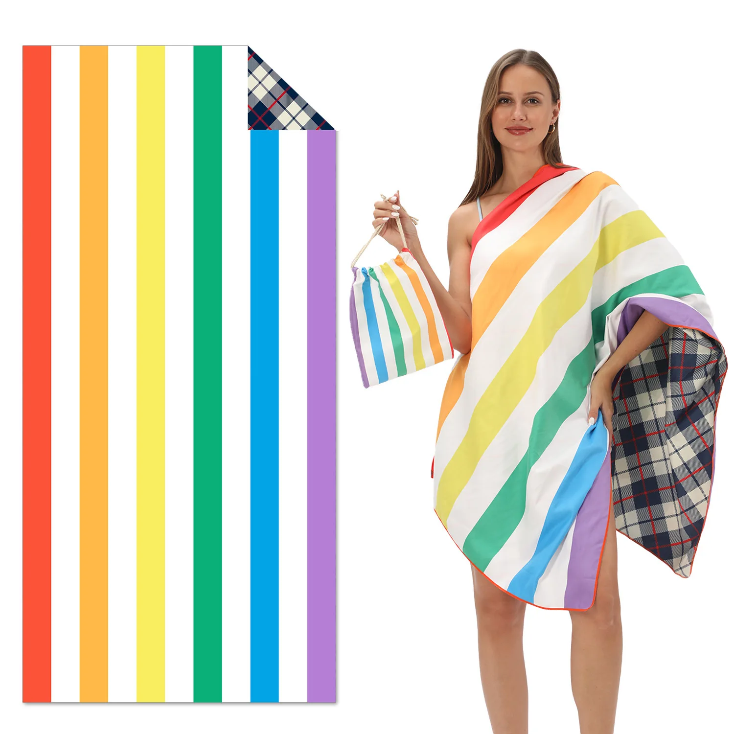 Striped Microfibre Printed Quick Dry Beach Travel Towel Custom Print Microfiber Sand Free Beach Towel With Bag