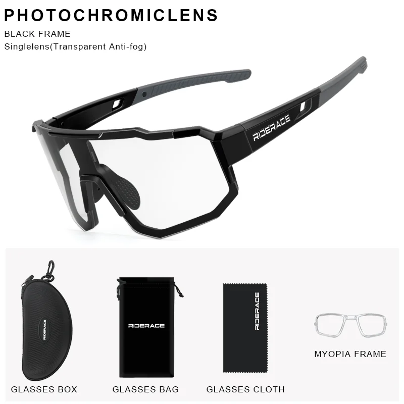 RIDERACE Cycling Glasses UV400 Protection Bicycle Sunglasses Photochromic Polarise Lens Eyewear Outdoor Riding Goggles for Men