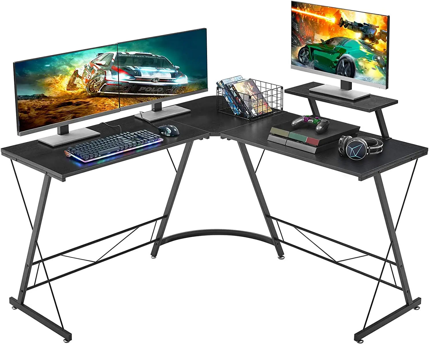 wooden corner gaming desk