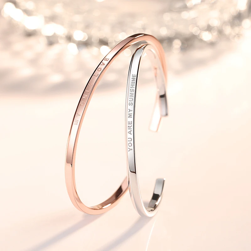 Personalized Custom 925 Sterling Silver Rose Gold Plated Jewelry Alphabet Couple Open Cuff Bracelets(图5)