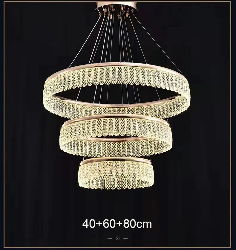 Luxury Gold Crystal Led Chandeliers Ceiling Round Pendant Lights 3 Ring ...
