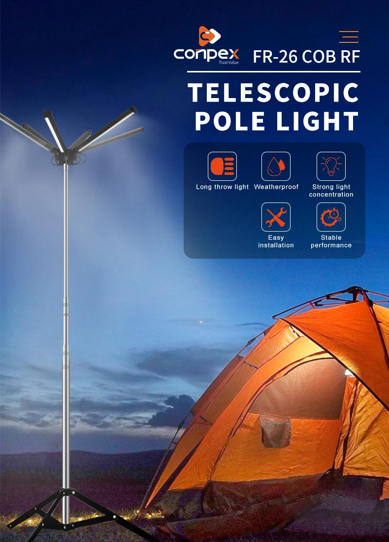 Conpex Dc 12v Dual Color Telescopic Rod Portable Power Bank Lantern Led