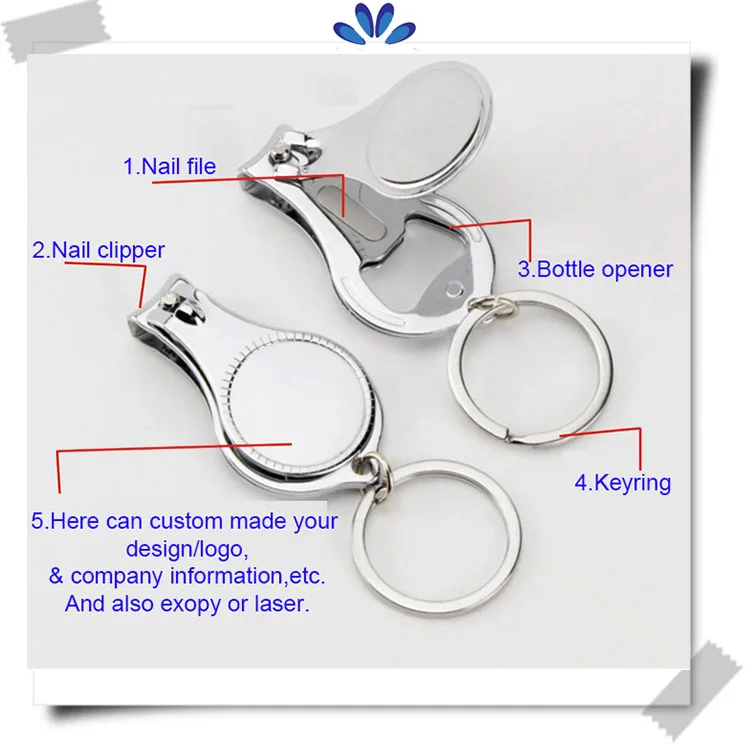 Cheap Custom Gifts Nail Clippers Key Chain Printing Logo Key Ring With Bottle Opener Nail Clipper