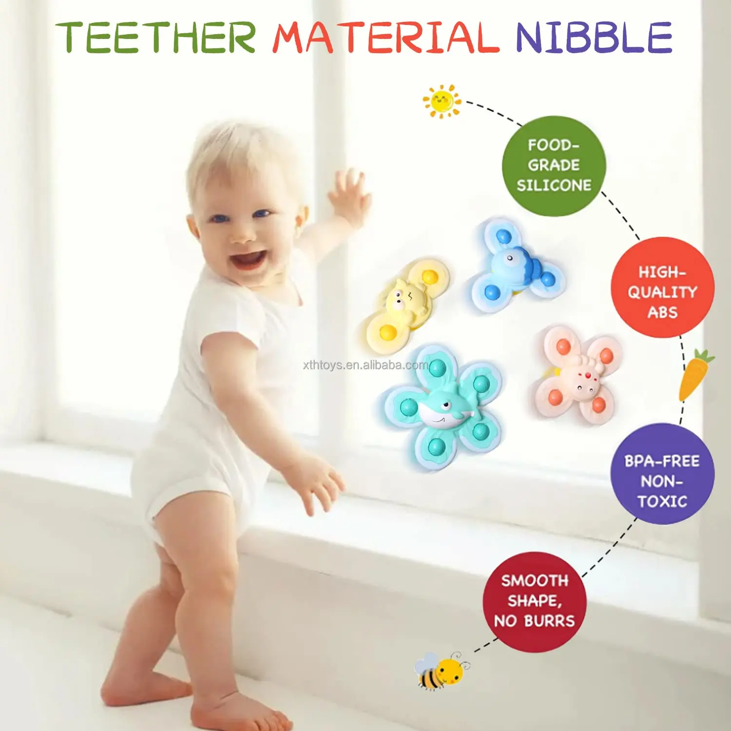 2023 Trend Toys 4pcs Baby Spinning Top Sucker Bebe Juguetes 0 12 24