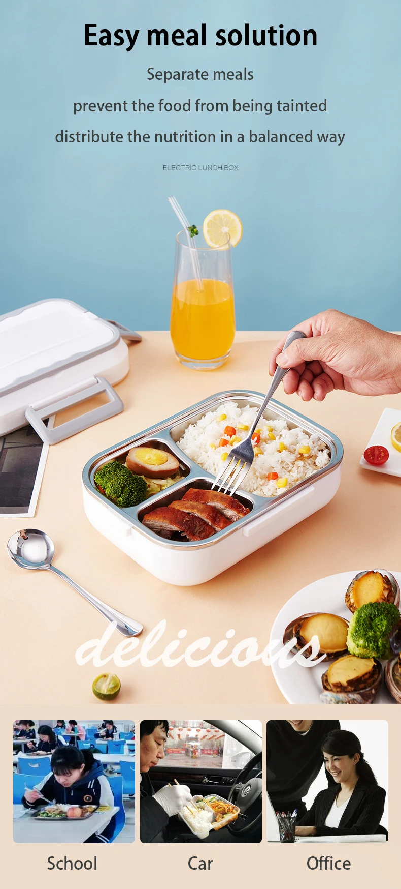 Steamed Rice Magic Intelligent Electric Lunch Box For Car 12v 60w Electric Lunch Box With 4