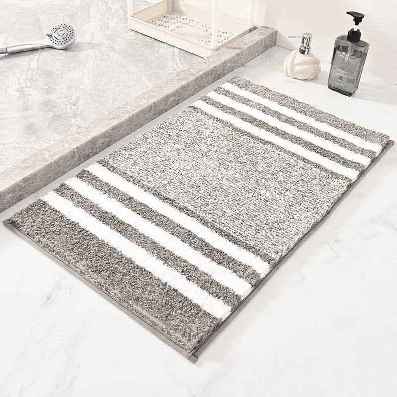  Fluffy Soft Plush Stripe Shower Carpet Quick Dry Microfiber Tufted Bath Rug Non Slip Bath Mats