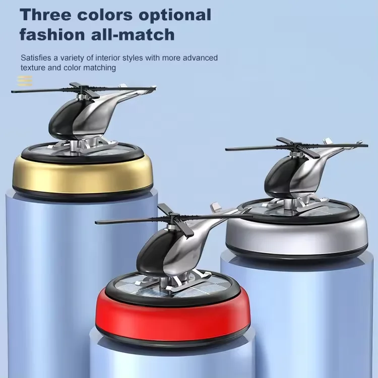 Modern Style Alloy Air Freshener Purifier Solar Powered Helicopter Rotating Car Dashboard Office Home Pear Rose Aromas