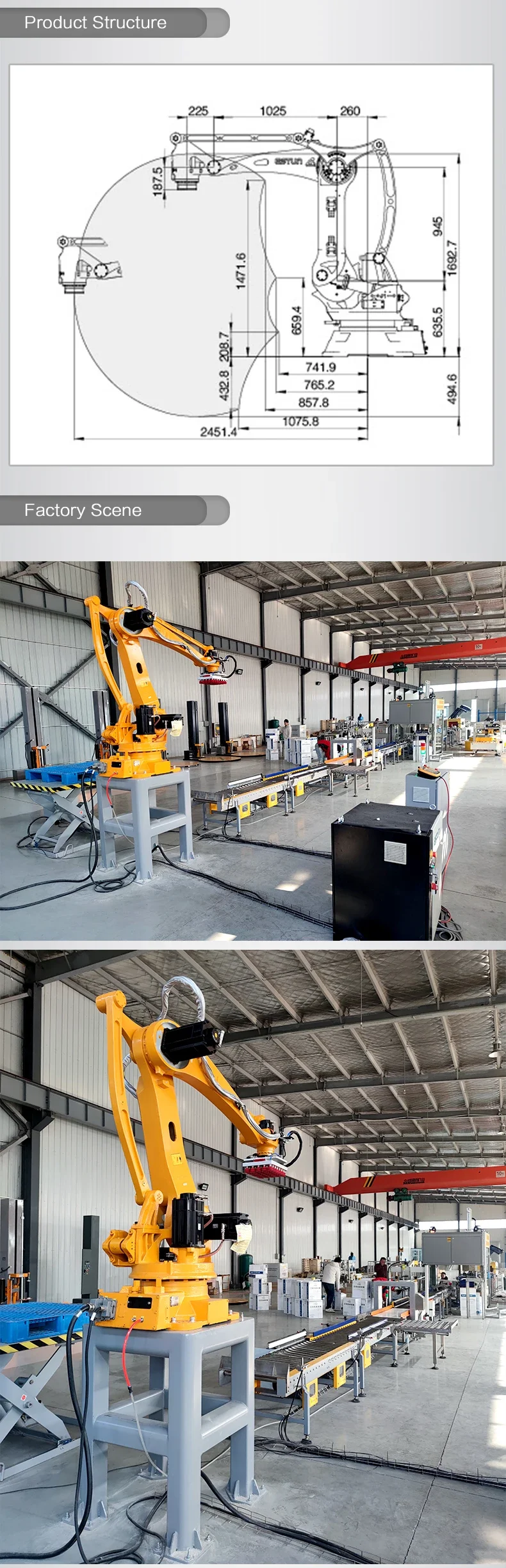 Automatic Robot Arm Stacking Palletizer Machine for Carton Box Palletizing