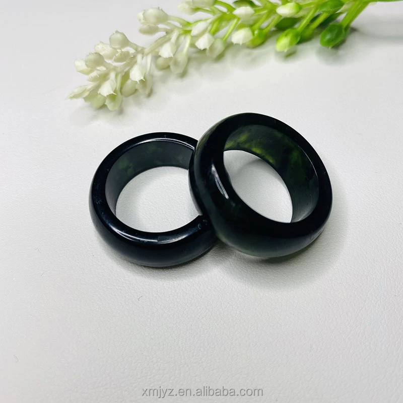 Certified Dark Green Jade Ring Serpentine Male and Female Jade Handicraft  Jade Ring Retro Tail Ring Light Finger