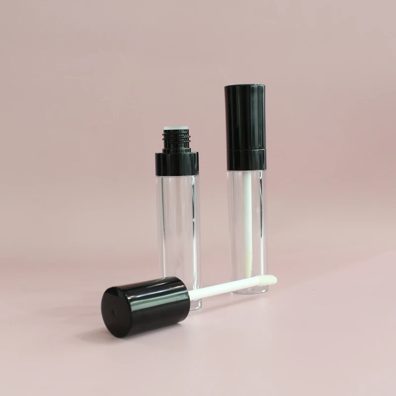 Cosmetic Tubes Black Lip Gloss Containers Tube 7ml Customized Lipgloss Packaging Round Shape Plastic Tube For Cosmetic LG-065