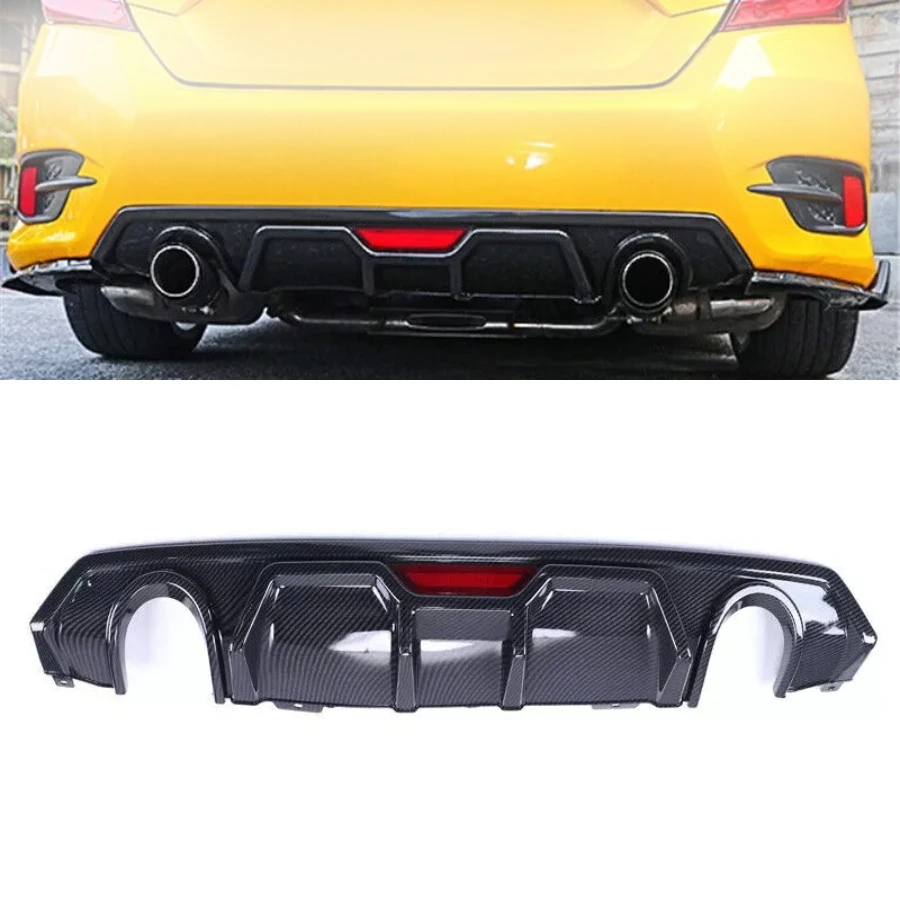 TIYPEOR Carbon Look Rear Diffuser Bumper Lip Fins Spoiler Splitter Diffuser for Honda Civic 10th 2017 - 2021 2018 2019 2020