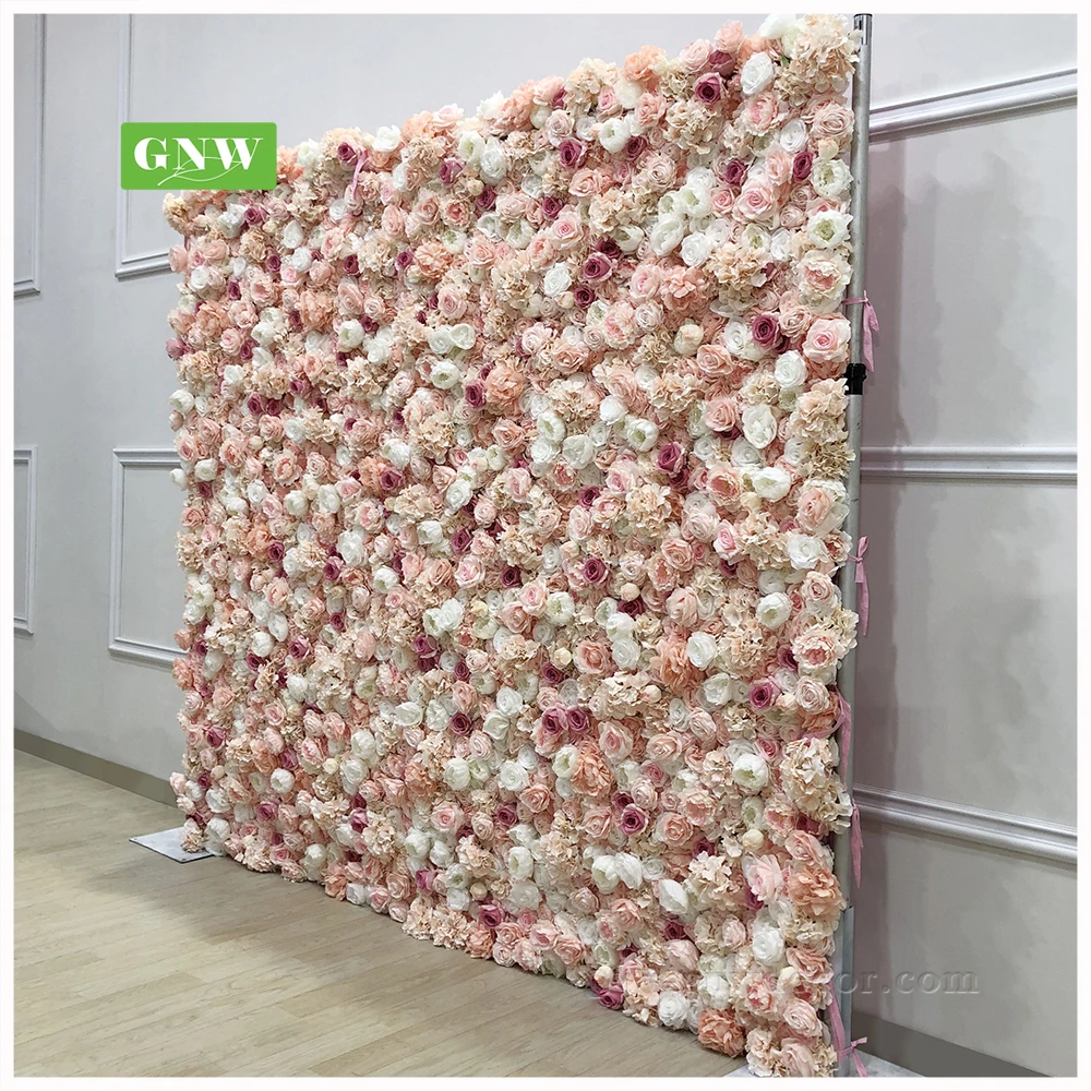 Gnw Flower Wall Silk Decorations Wedding Roll Up Flower Wall Backdrop