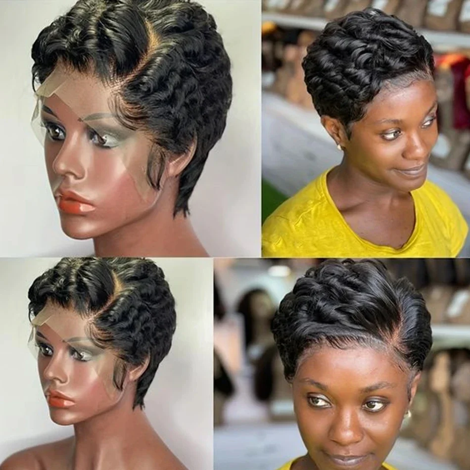 Burgundy 99J Red Color Lace Front Short Bob Wig Human Hair Pre Cut Loose Bouncy Wave Pixie Cut Frontal Wigs Preplucked_voghion.com