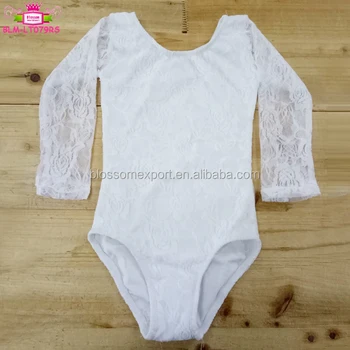 Infant Toddler Long Sleeve Solid White Lace Overlay Leotard For Baby Girls Clothes Lace And Cotton Lined Romper Bodysuit
