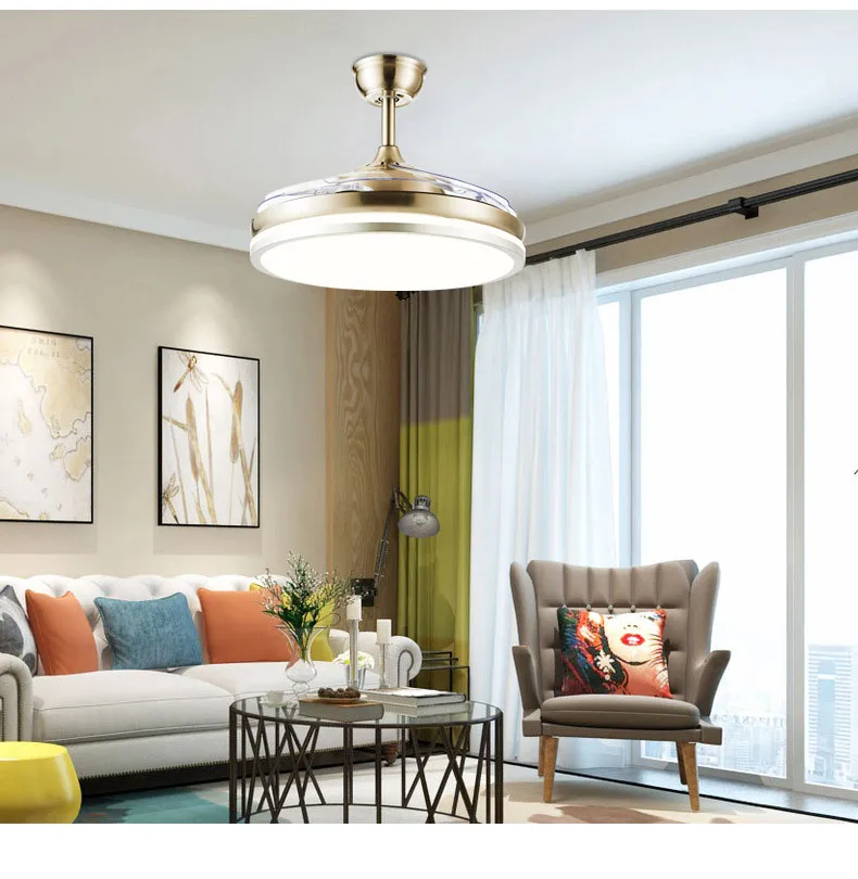 Decorative Invisible Ceiling Fan Light with Hidden Blades Remote Control for Living Room