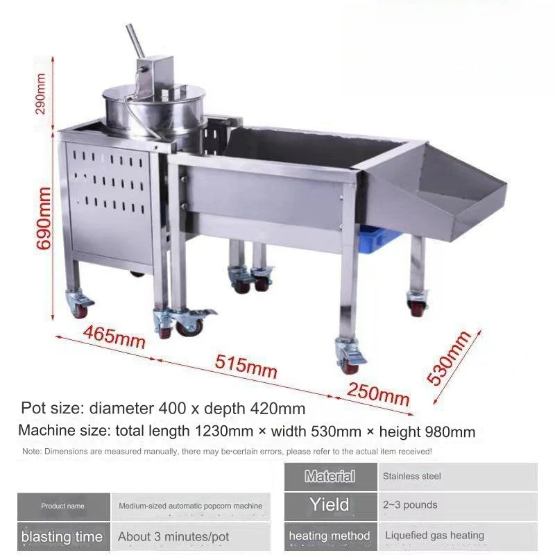 Commercial Fully Automatic Popcorn Maker Popcorn Making Machine Gas Heating  Manual/electric Stirring Industrial Pop Corn