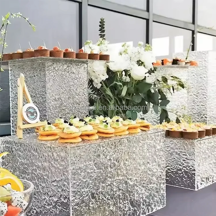 SHP Custom Nested Risers Stone Pattern Buffet Food Display Stand Acrylic for Party Christmas Jewelry Catering Hotel Restaurant