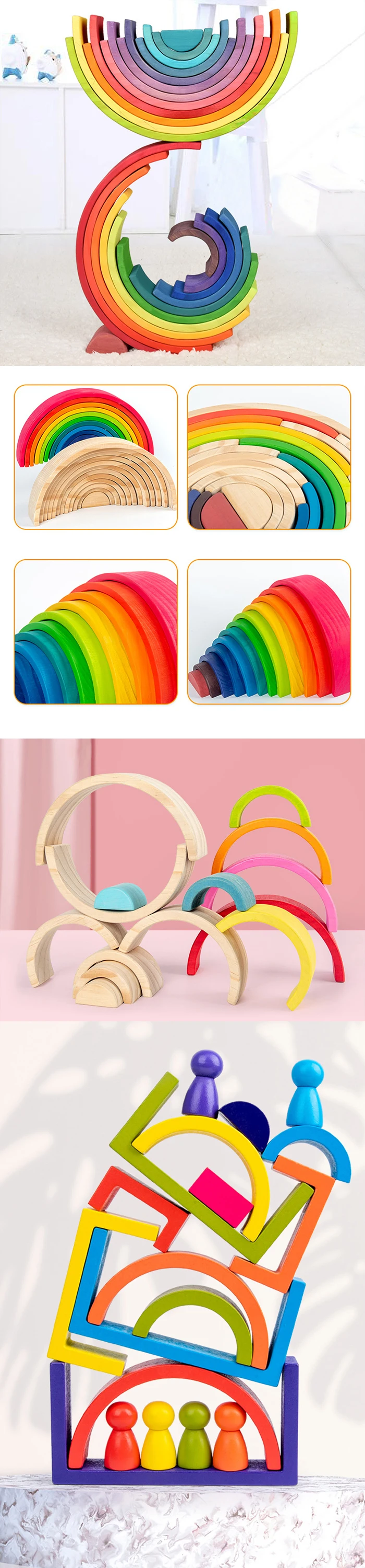 Wooden Toys Rainbow Stacking Blocks Montessori Material Toys Building ...