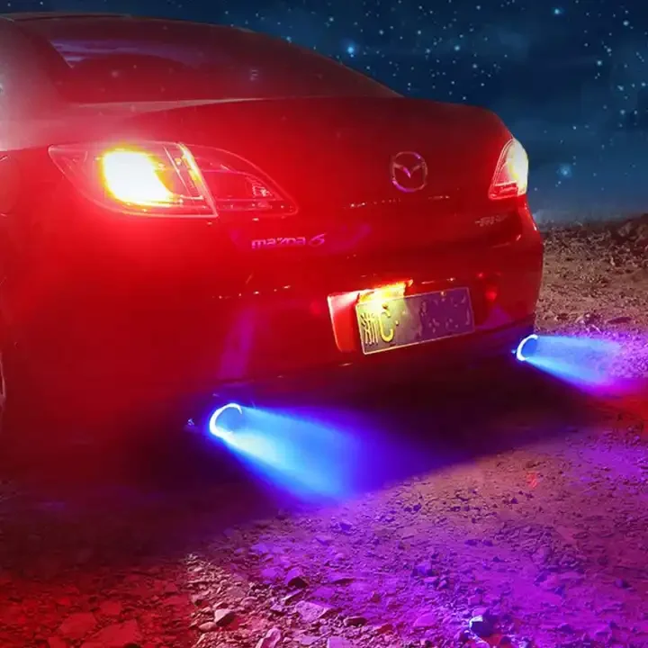 Car Modified Flame LED Luminous Tail Throat Carbon Fiber Racing Tailpipe Light Intake Elbow Car Exhaust Pipe Stainless Steel Tip