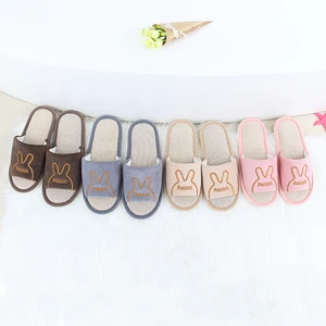 Comfortable Cute Rabbit Style Anti-Slip Home Slippers for Couples Soft Open Round Toe Design for Winter Spring Autumn Seasons