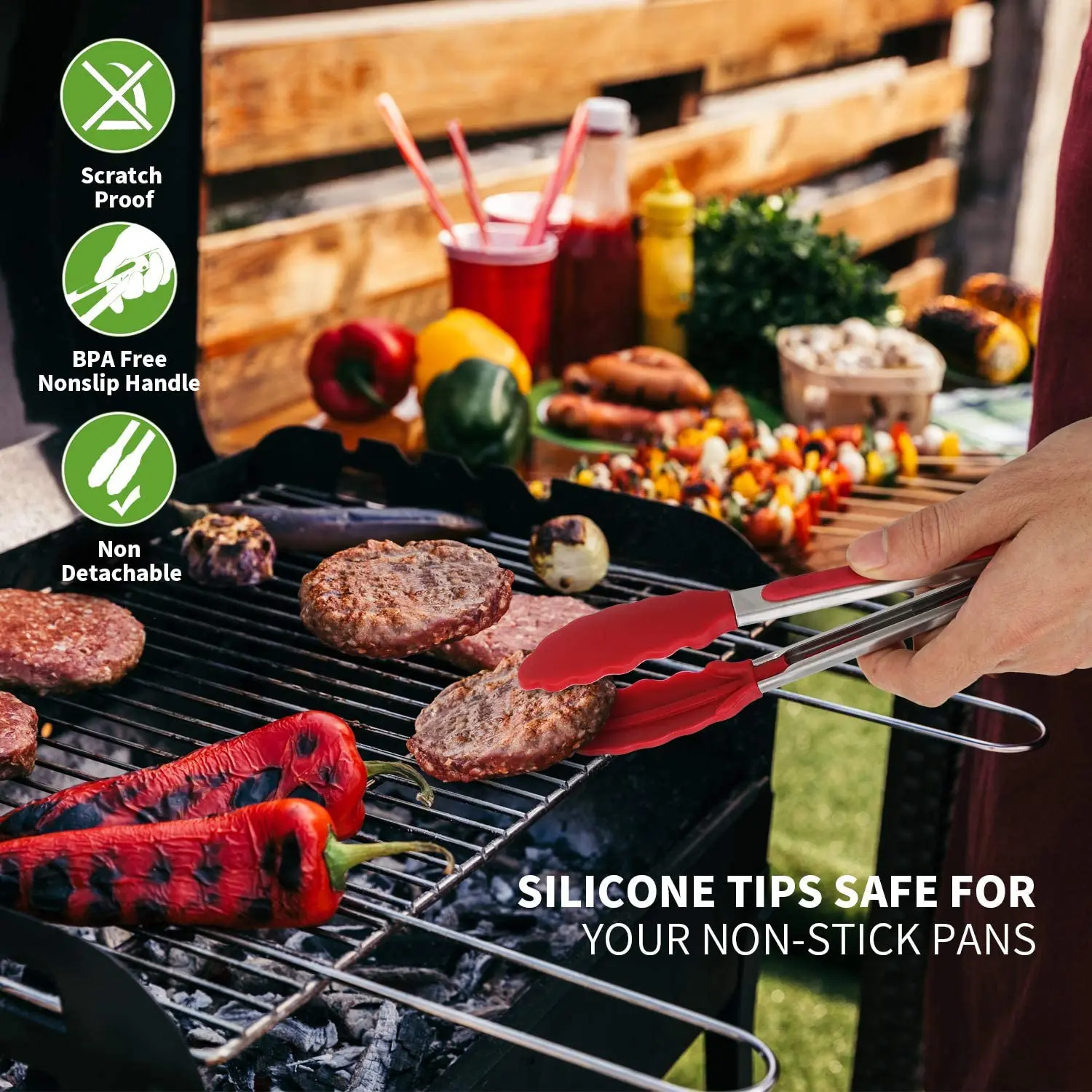 Kitchen Tongs Premium Silicone BPA Free Non-Stick Stainless Steel BBQ Cooking Grilling Locking Food Tongs 7/9/12-Inch 3 Pack details