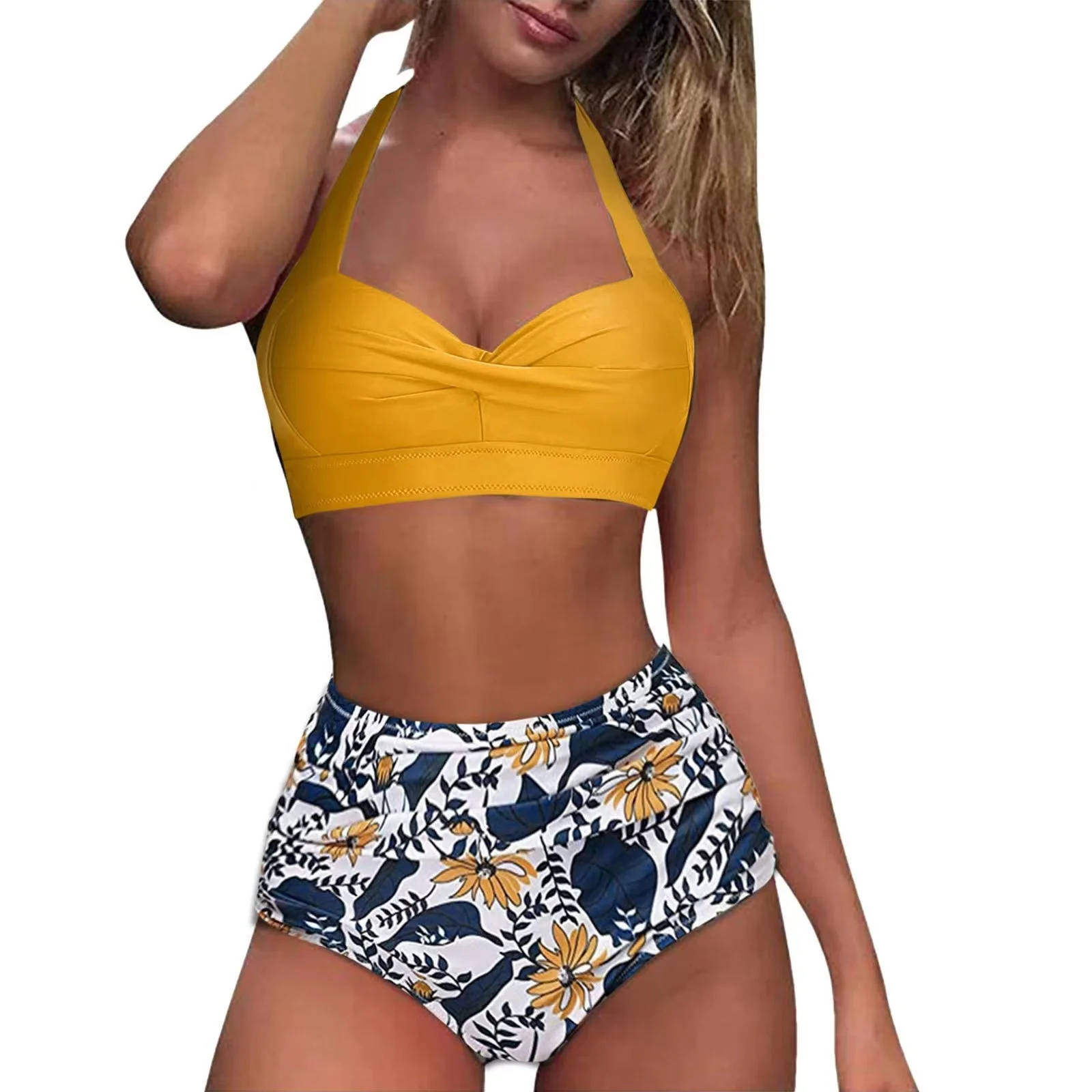 2022 Hot Sale  Fashion Solid Plus Large  Print Women's Beach Bikini Swimsuit Wholesale Bathing Suits