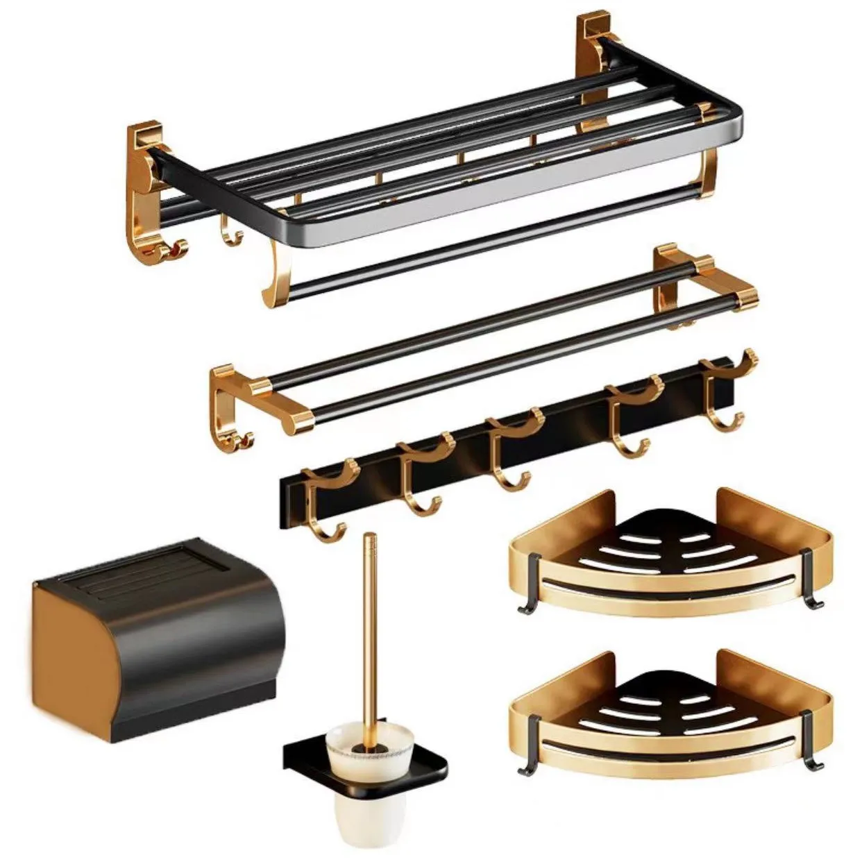 Wholesale Bathroom Accessories Black Gold Towel Rack Set Thickened Towel Rack Pendant
