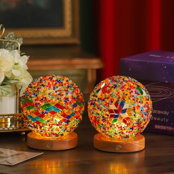 Exotic USB Plug-In Mosaic Glass Table Lamp From Turkey Three-Color Memphis Night LED Light for Bedroom Decoration