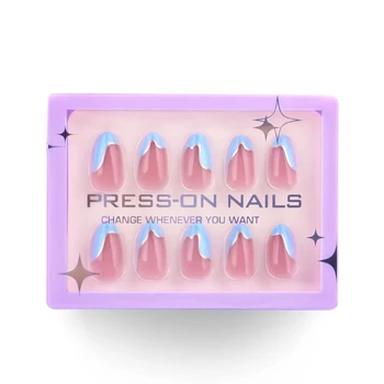 30 pcs French blue minimalist high-end feel coated short almond nails Acrylic Press On Nails customize false nails GD18