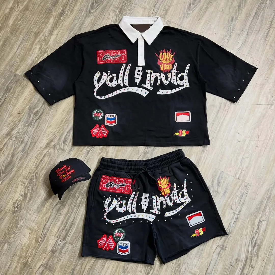 Spersonalizowane dresy, sportowe krótkie spodenki w stylu acid wash i z efektem zniszczenia, krótkie spodenki w kroju prostokątnym, komplet koszulek, zestawy koszulek DTG dla mężczyzn