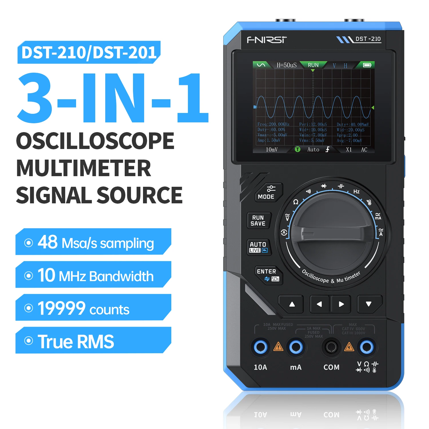FNIRSI DST-201 1MHz Oscilloscope, signal Generator with 13 Types Output Waveform, 3 in 1 Muiti-functional Multimeter