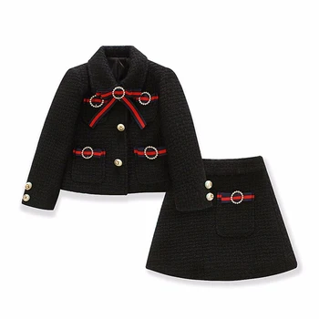 Custom new fashion design formal clothes kids boutique clothing sets two piece winter coat and skirt baby girls' clothing sets