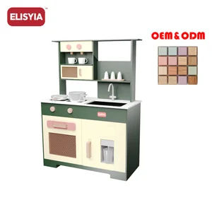 Wooden Kitchen Play Set Sage Green Large 42 Inch Island Cupboard Range Hood Mixer Kettle Tap Outdoor Garden Montessori