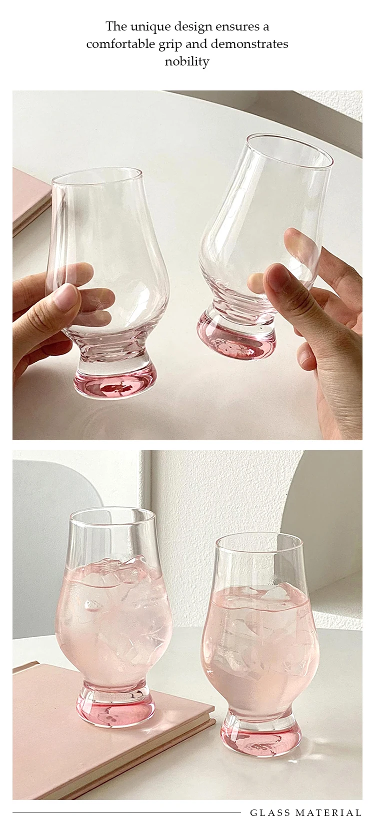 Crystal Pink Color Thick Bottom Tulip Whiskey Glasses Home Modern Simple Handmade Snifter Wine Whisky Glass Set